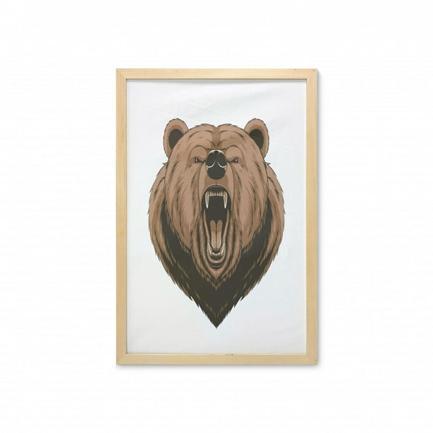 Psychedelic Angry Bear Animal Head Painting 5 Panel Canvas Print Wall Art Poster